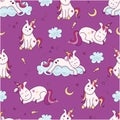 Seamless pattern with unicorn, moon and stars. Cute and lovely background. Vector illustration. Abstract background for girls Royalty Free Stock Photo