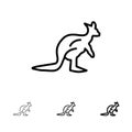 Animal, Australia, Australian, Indigenous, Kangaroo, Travel Bold and thin black line icon set Royalty Free Stock Photo