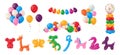 Animal balloons. Cartoon kids party helium spheres. Birthday decoration of glossy cute toys. Festive bright collection