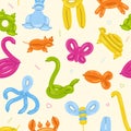 Animal balloons pattern. Seamless cartoon helium balloons, cute animal funny toys, birthday party celebration decoration