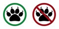 Animal ban prohibit icon. Not allowed entry with animals cats and dogs.