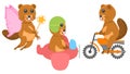 Animal Beavers Fairy With Wings And A Magic Wand, Flies By Plane, Rides A Motorcycle