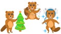 Animal Beavers Tangled In A Garland, Decorates The Christmas Tree, Astronaut In Helmet