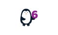 Animal bird penguin cute with number 6 vector design Royalty Free Stock Photo