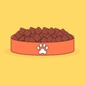 Animal bowl with feed. Dog food. Paw print. Cartoon vector illustration Royalty Free Stock Photo