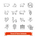 Animal breeding and farming thin line art icons