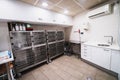Animal cages in a hall inside a veterinary building Royalty Free Stock Photo