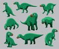 Cartoon Dinosaur Iguanodon Cute Various Poses Cartoon Vector Illustration Royalty Free Stock Photo