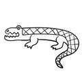 Cartoon doodle linear crocodile isolated on white background. Royalty Free Stock Photo