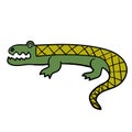 Cute cartoon doodle linear crocodile isolated on white background.