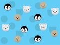 Arctic Animals Balloon Head Cartoon Character Illustration Seamless Background