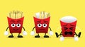 Cute French Fries Cartoon Faces Vector Illustration