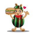 animal cartoon loves burger. Vector illustration decorative design