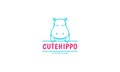 Animal cartoon smile line hippo logo vector symbol icon design graphic illustration