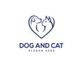 Animal cat and Dog with Symbol Love Logo. Royalty Free Stock Photo