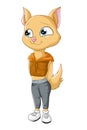 Animal character beautiful cat wearing clothes pants and shoes