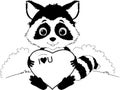 Happy Valentine\'s Day illustration with Sitting raccoon holding a heart Royalty Free Stock Photo