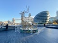 Animal Christmas decorations next to Tower Bridge, London, UK Royalty Free Stock Photo