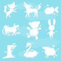 Animal clouds white silhouette set, kid imagination sweet dreams vector Illustrations Royalty Free Stock Photo