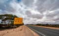 Animal crossing sign on the Eyre Highway on the Nullarbor Plain Royalty Free Stock Photo