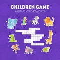 Animal Crossword, Childrens Educational Game with Exotic African Animals Vector illustration