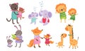 Animal Cubs And Their Parents Childish Vector Illustrations Royalty Free Stock Photo