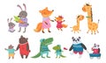 Animal Cubs And Their Parents Childish Vector Illustrations Royalty Free Stock Photo