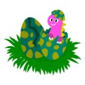 Cute baby dinosaurs in the nest. Dinosaur hatches from an egg.