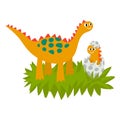 Cute dinosaurs family, mother and baby in the nest. Royalty Free Stock Photo