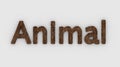 Animal - 3d word brown on white background. render furry letters. hair. pets fur. Pet shop, pet house, pet care emblem logo design