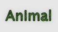 Animal - 3d word green on white background. render furry letters. hair. pets fur. Pet shop, pet house, pet care emblem logo design Royalty Free Stock Photo