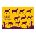 Animal deer goat impala antelope wildlife Desert landscape silhouette vector illustration Royalty Free Stock Photo