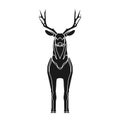 Animal deer solid black silhouette vector icon illustration nature art design with horn. Wildlife deer silhouette head drawing