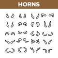 Animal, Devil Horns Vector Linear Icons Set