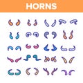 Animal, Devil Horns Vector Linear Icons Set