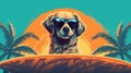 dog animal vacation ocean funny surfer wave summer puppy beach. Generative AI.