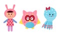 Animal Dolls or Sewed Stuffed Toys Vector Set