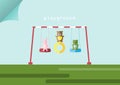 Animal dolls and swing on playgrounds,Vector illustrations