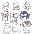 Animal Drawing Collection, dog Outline, Assorted Dog Vector Flat icons, dog illustrations icon Set Royalty Free Stock Photo