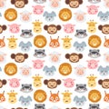 Animal emotion avatar vector illustration icons seamless pattern