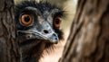 Animal eye staring, close up portrait of endangered eagle owl generated by AI