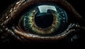 Animal eye staring, watching beauty in dark nature reflection generated by AI