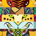 Animal eyes. Elephant, buffalo, lion, leopard, rhino. Vector illustration.