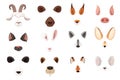 Animal face elements set cartoon flat design ears and noses vector illustration isolated on white background Royalty Free Stock Photo