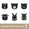 Animal face flat design icons, Vector black illustration Royalty Free Stock Photo