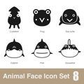 Animal face flat design icons, Vector black illustration Royalty Free Stock Photo