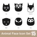 Animal face flat design icons, Vector black illustration Royalty Free Stock Photo