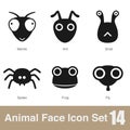 Animal face flat design icons, Vector black illustration Royalty Free Stock Photo