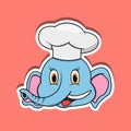 Animal Face Sticker With Elephant Wearing Chef Hat