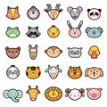 Animal faces. Cute kawaii heads different expression emoticons wild animals set recent vector cartoon stylized set Royalty Free Stock Photo
